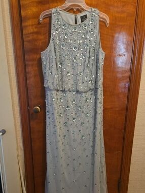 Adrianna Papell Light Blue Beaded Maxi Dress